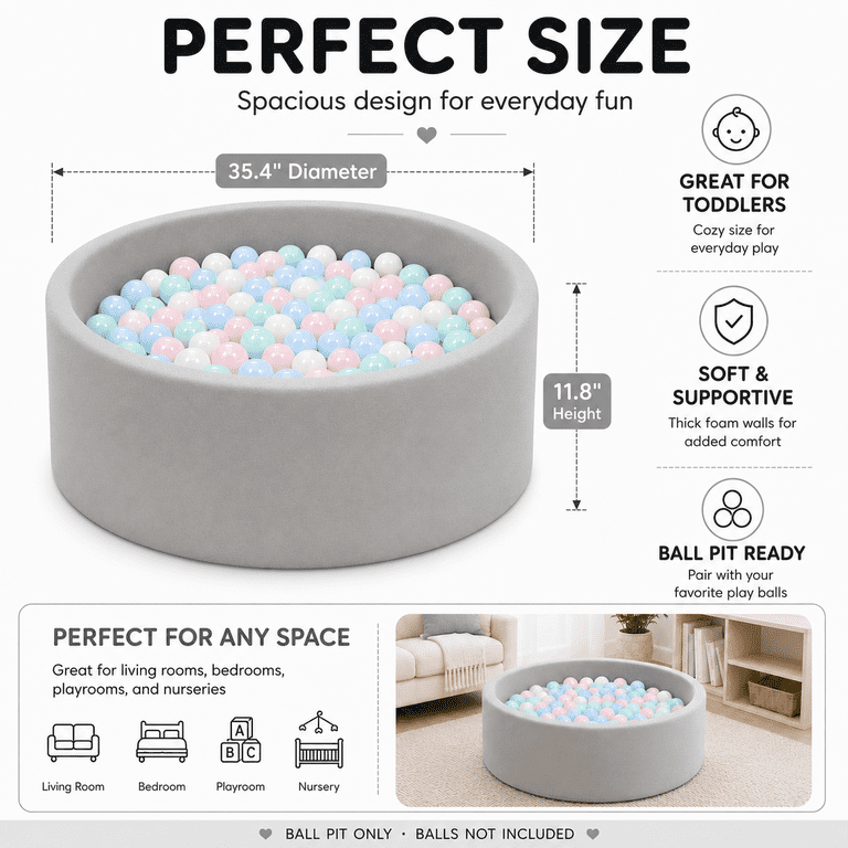 BEEPRINCESS Foam Ball Pit, Gray Round Soft Play photo 2
