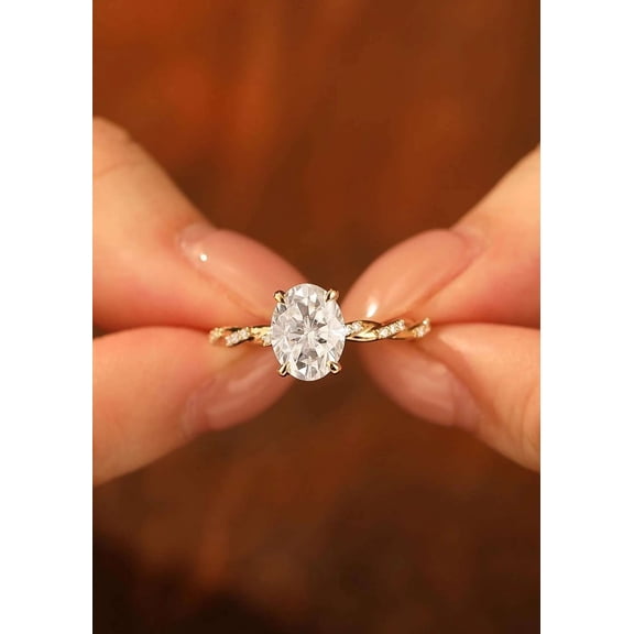 vylahjewellery Elegant Valentine Day Gift Pave Ring 14K Vermeil Yellow Gold Vine Twist Band with Sparkling Side Accents Hidden Halo Bridal Wedding Anniversary Ring for Her