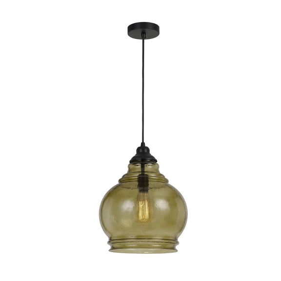 Cal Lighting Rovigo 1-Light Glass & Metal Pendant in Amber Brown/Black