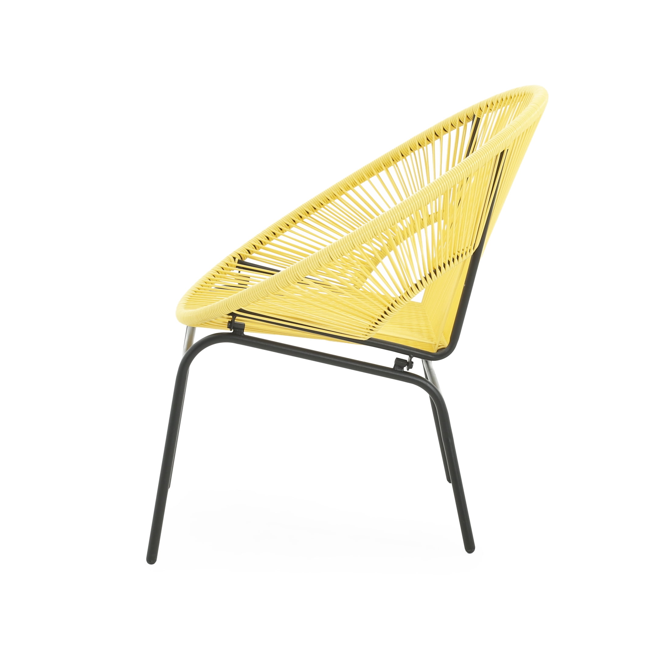 Modern Outdoor Woven Basket Club Chairs with PP Rattan and Iron Frame, Yellow, Set of 2