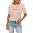 thumbnail image 2 of Womens T Shirts Summer Tops 2025 Solid Color Puff Sleeve Crewneck Eyelet Lace Stylish Tees Tshirts Shirts for Women, 2 of 5