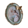 thumbnail image 1 of Marco de fotos vintage ovalado de resina con diseño de flores y mariposas para escritorio Verde, 1 of 9
