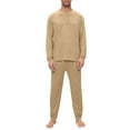 thumbnail image 3 of yuCgh Men's Pajama Set with Long Sleeve and Long Pants, Two-Piece Henley Collar Design for Comfortable Sleepwear, Breathable and Soft for Nighttime Lounge,Camel 3XL, 3 of 9
