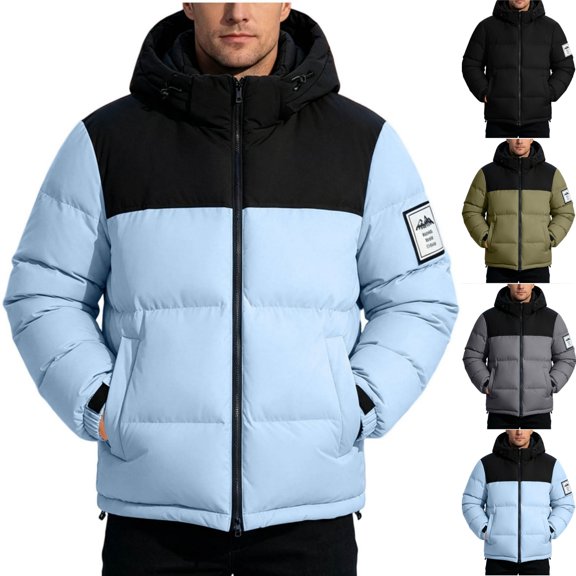 Goodtrade8 Big and Tall Mens Jacket Hooded Waterproof Long Sleeve Warm Solid Color Windproof Casual Winter Mens Coats