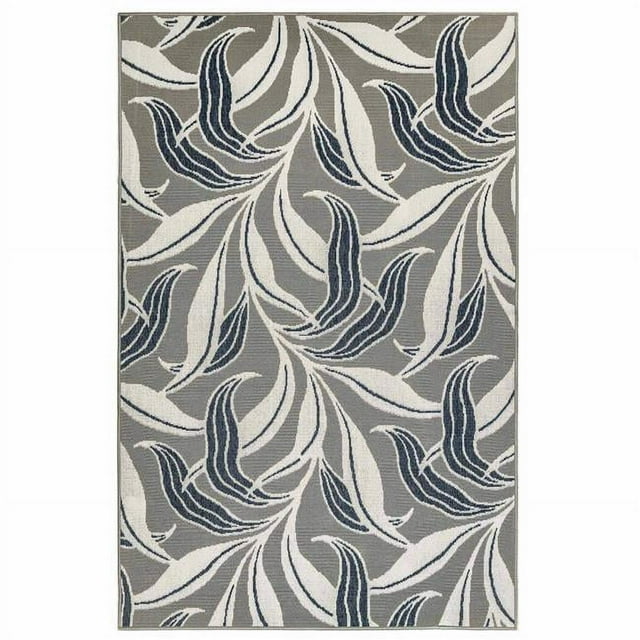 Trans-Ocean Imports RVI69764647 6 ft. 6 in. x 9 ft. 3 in. Liora Manne Riviera Leaf Indoor & Outdoor Rug Wilton Woven Rectangular Rug - Grey
