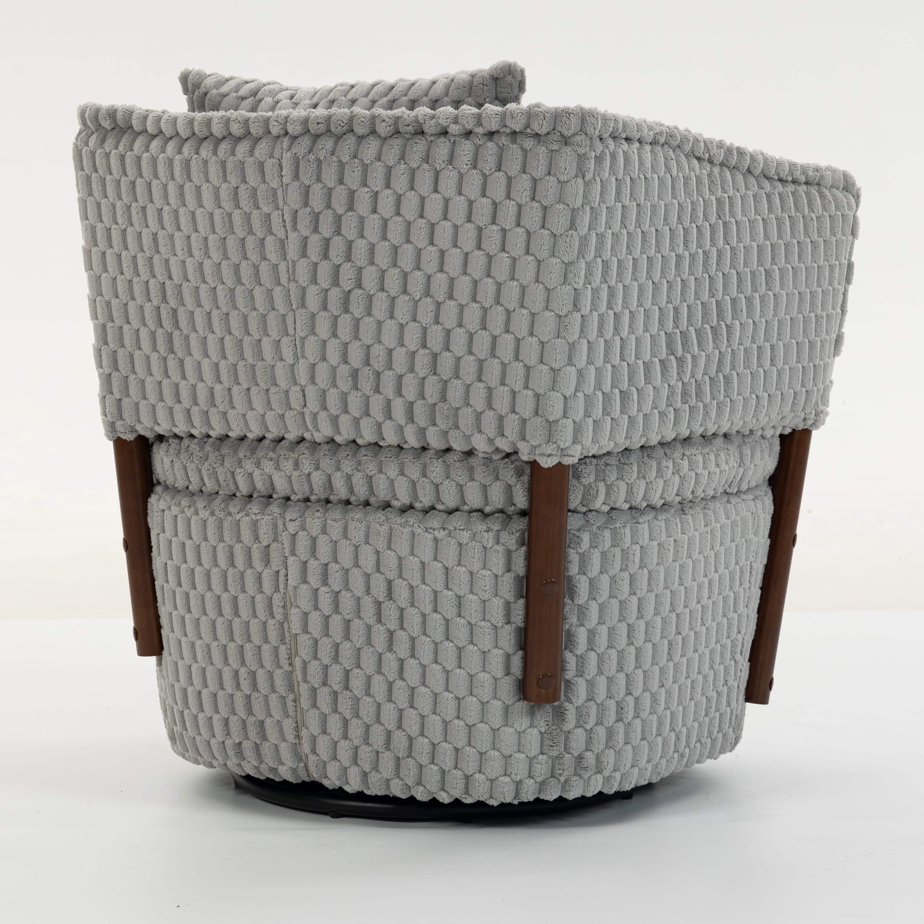 Aukfa Mid Century Modern 360 Swivel Accent Barrel Chair with Lumbar Pillow & Hidden Storage,Corduroy,Gray