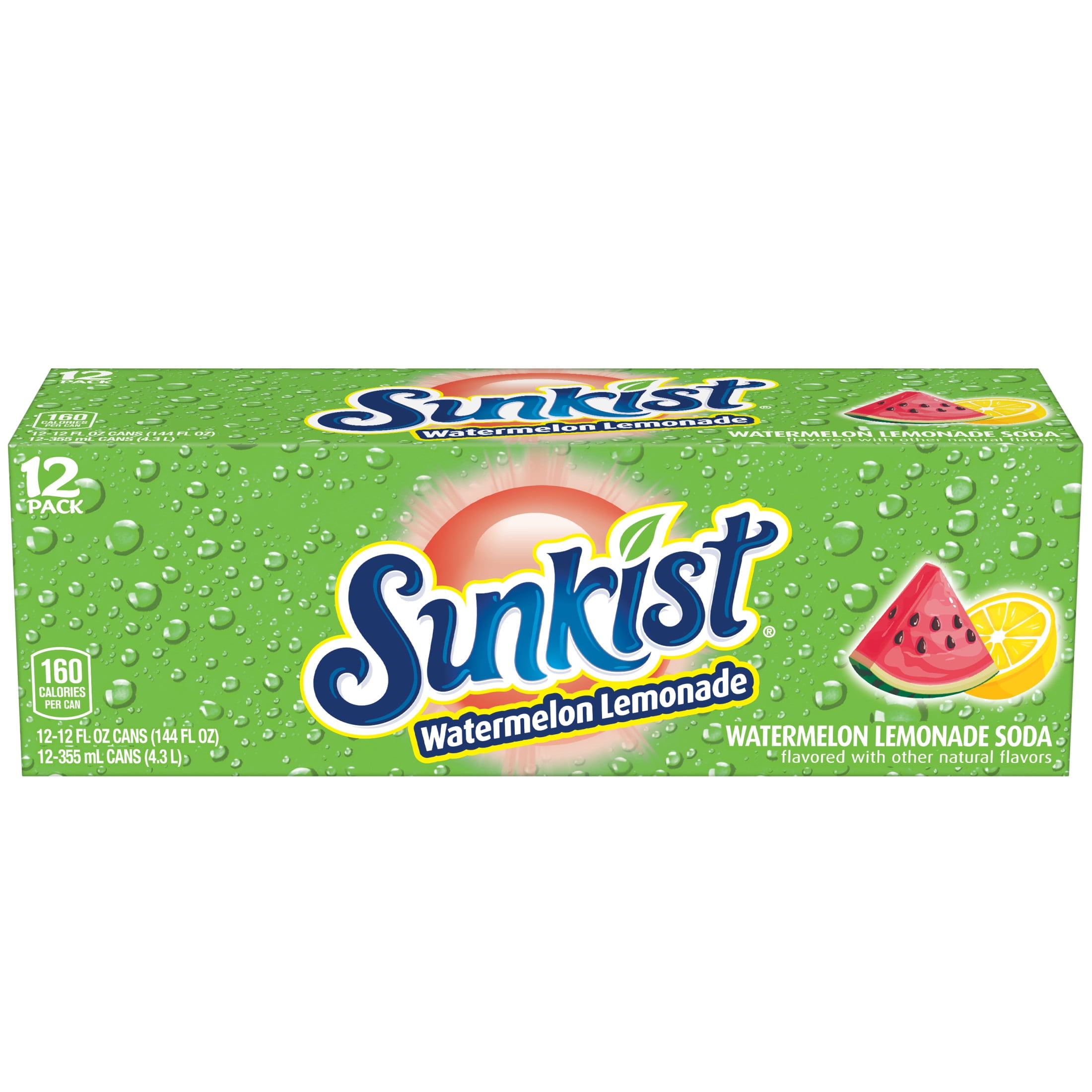 Sunkist Caffeine Free Watermelon Lemonade Soda Pop, 12 fl oz, 12 Pack Cans