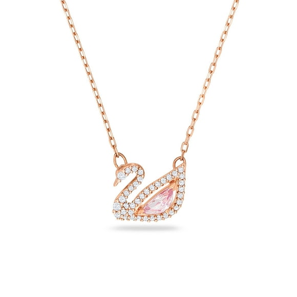 Collar con colgante de cisne de Swarovski en oro rosa con cristales rosas y transparentes