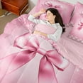 thumbnail image 4 of Castle Fairy Cartoon Ribbon Bow Twin Bedding Sets 7-Piece for Kids Children Teens,Bling Pink Glitter Bedding Comforter Set Microfiber,Geometric Plaid Breathable Sheet Sets,Ultra Soft Home Decor, 4 of 8