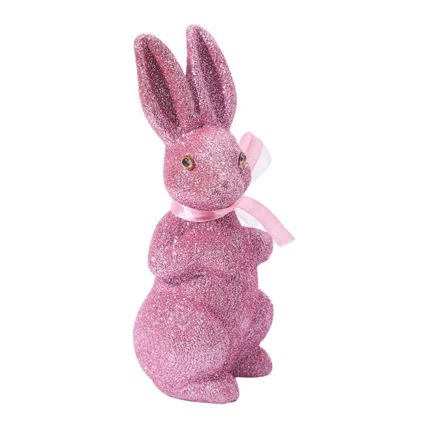 Figura de conejo de espuma de Pascua con polvo brillante, estatua de conejo de simulación, adorno decorativo para fiesta de oficina en casa