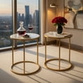 thumbnail image 4 of Resenkos 16 Inch Marble Top Round Side Table with Golden Metal Frame for Living Room Bedroom-Set of 2, Nightstand Small Side Table, End Table for Bedroom Living Room, 4 of 8