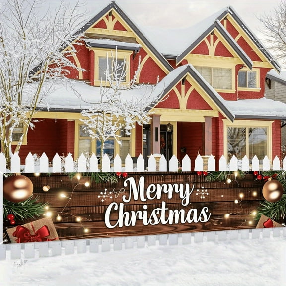 1 piece, 2D flat Christmas wall banner, perfect for garden, house, fence, garage decoration, wall decoration, courtyard sign, party decoration, home decoration, party supplies, 78.74*17.71 inches