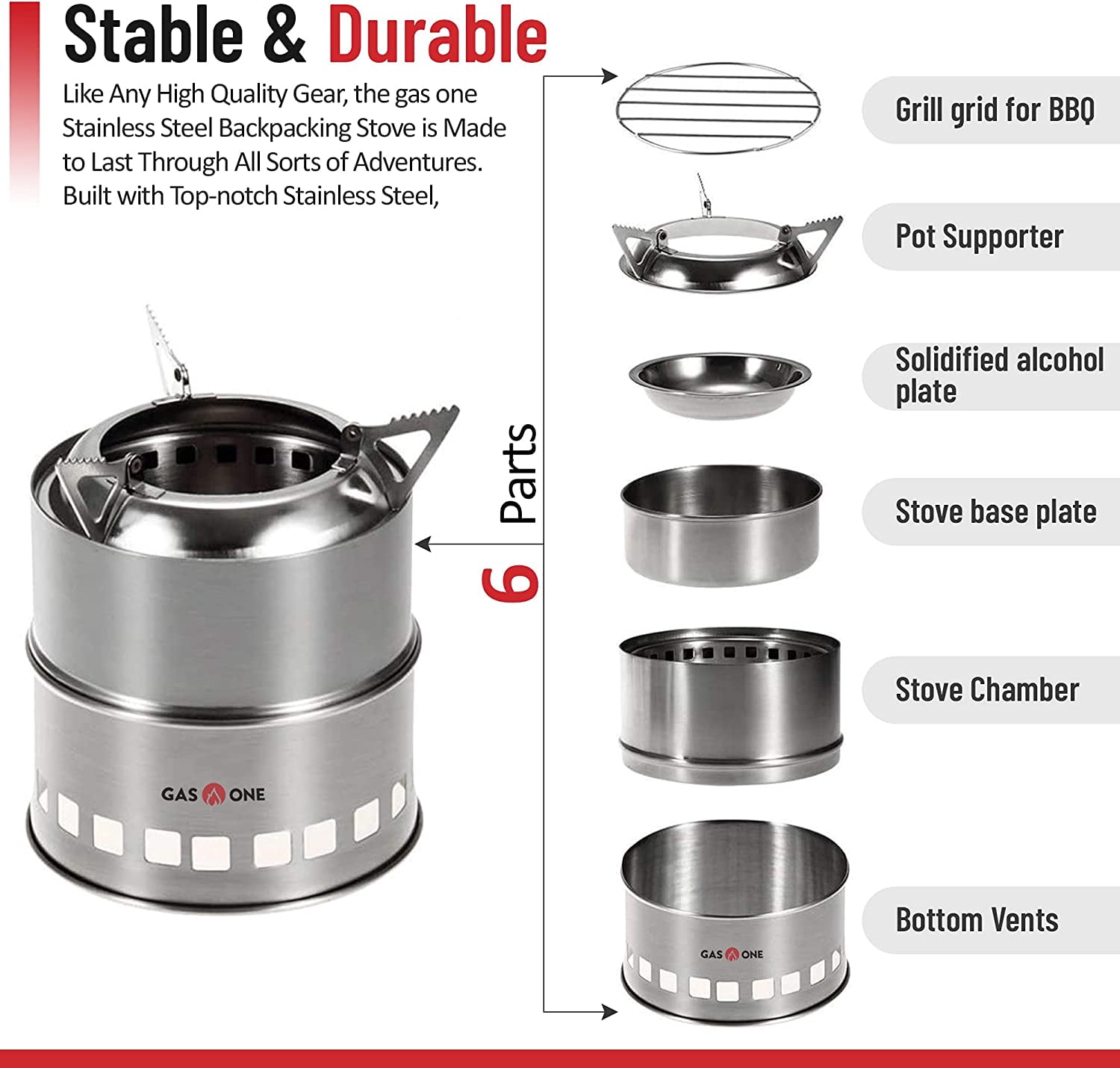 GasOne Portable Wood Camping Stove with Grill Grid