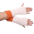 thumbnail image 2 of Women Autumn And Winter Contrast Color Pineapple Pattern Knit Warm Half Gloves, 2 of 7