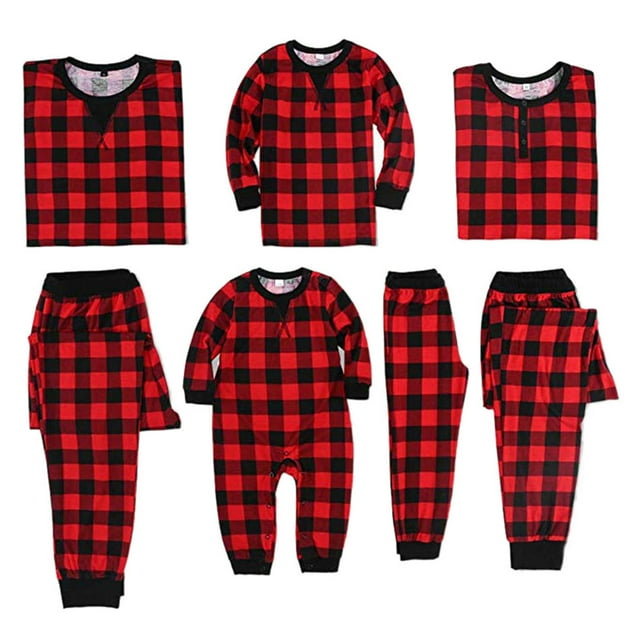 Gupgi Ensemble Parent-Enfant à Carreaux Noir et Rouge, Pyjama Familial à Manches Longues