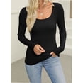 thumbnail image 2 of Long Sleeve Shirts for Women Fall Outfits Knit Tops Scoop Neck Slim Fit Basic Tee, 2 of 6