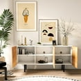 thumbnail image 5 of Roomfitters 57" Modern TV Stand Mid Century Entertainment Center, 3 Carved-Like Pattern Doors, Retro Farmhouse Buffet Cabinet, Gold Tapered Legs, Charcoal Walnut Color, 5 of 9