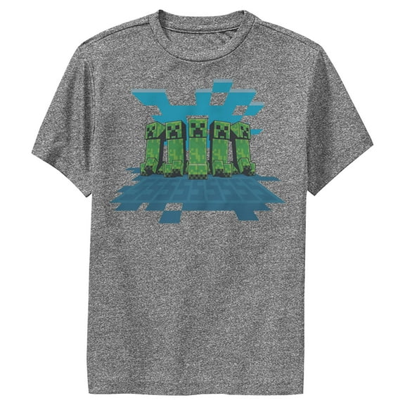 Boy's Minecraft Creeper Mob  Performance Graphic Tee Charcoal Heather Small