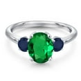 thumbnail image 3 of Gem Stone King 925 Sterling Silver Green Nano Emerald and Blue Sapphire Engagement Ring for Women | 2.20 Cttw | Oval 9X7MM | Gemstone May Birthstone | Size 5, 3 of 6
