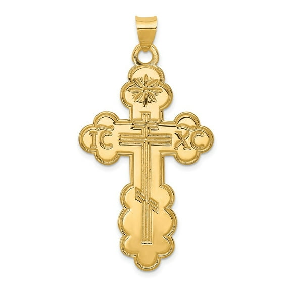 Diamond2Deal 14K Yellow Gold Eastern Orthodox Cross Pendant for Women (L- 1.97 in, W- 1.03 in)
