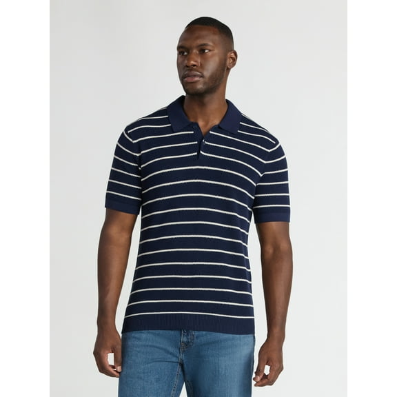 Free Assembly Men's Textured Sweater Polo with Short Sleeves, Sizes S-3XL