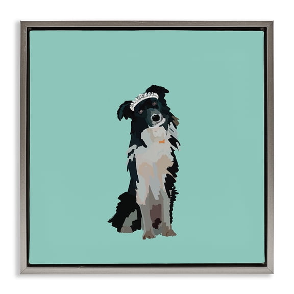 Stupell Industries Contemporary Collie Dog with Crown Gray Floating Frame Canvas Art, 18 x 18, by Amelia Noyes