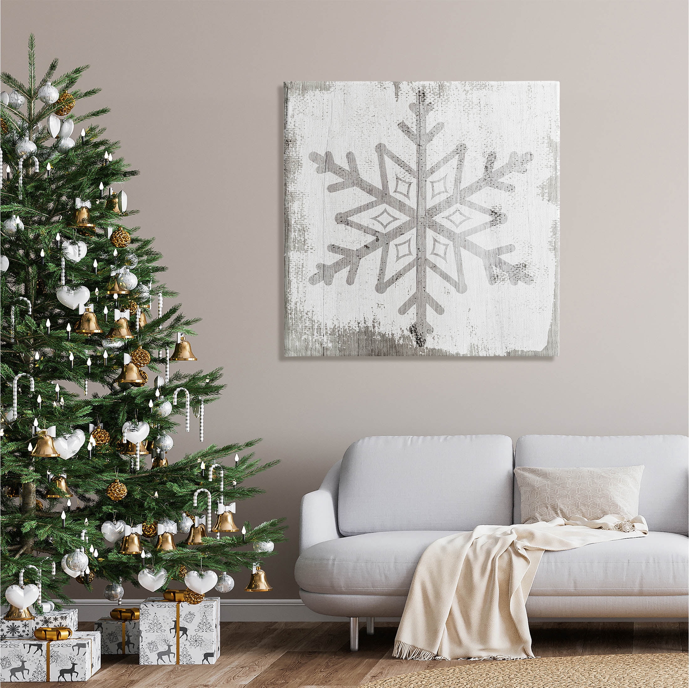 Rustic Winter Snowflake Shape Holiday Graphic Art Gallery Wrapped Canvas Print Wall Art