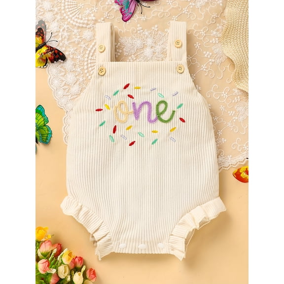 MORTTIC Newborn Baby Girl Birthday Romper Sleeveless "One" Letter Print Bodysuits Jumpsuits
