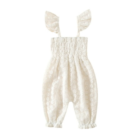 

Zervatek Newborn Baby Girl Ruffle Straps Jumpsuit Outfit Summer Sleeveless Polka Dots Floral Harem Pant Romper Clothes