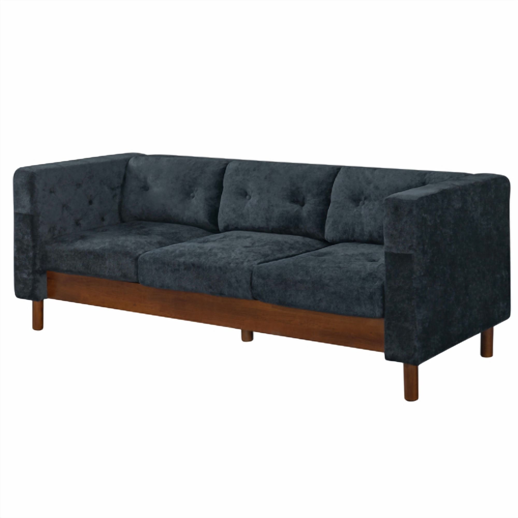 78" Modern 3-Seater Sofa, Chenille Upholstered Couch with Square Arms, Tufted Pillow Back & Walnut Rubber Wood Legs, Multi-Cushion Sofa for Living Room and Apartment, Blue