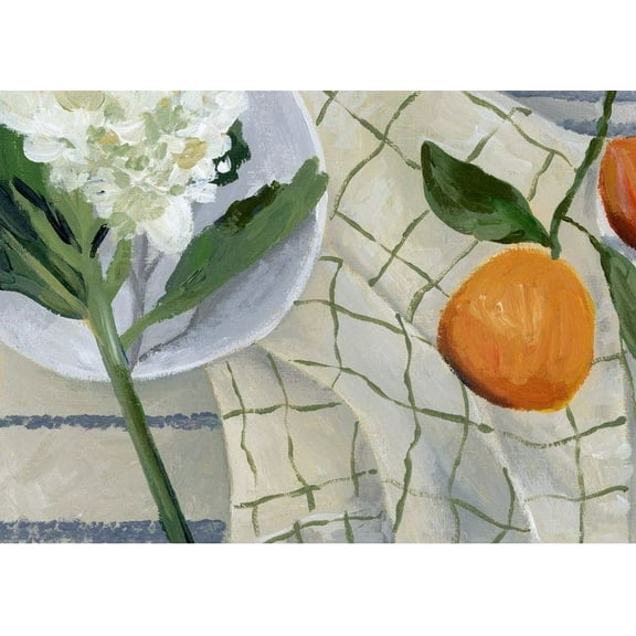 Lauren Bencivengo - Orange And Hydrangea Print Wall Art, Modern Wall Decor For Living Room Bedroom, 8x12 UNFRAMED