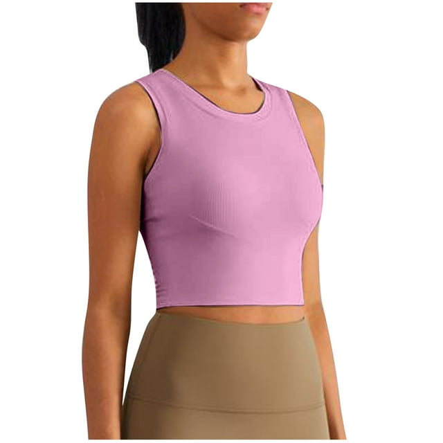 Débardeur pour Femmes, Coussin de Poitrine Col Rond Couleur Unie Blouse de Sport