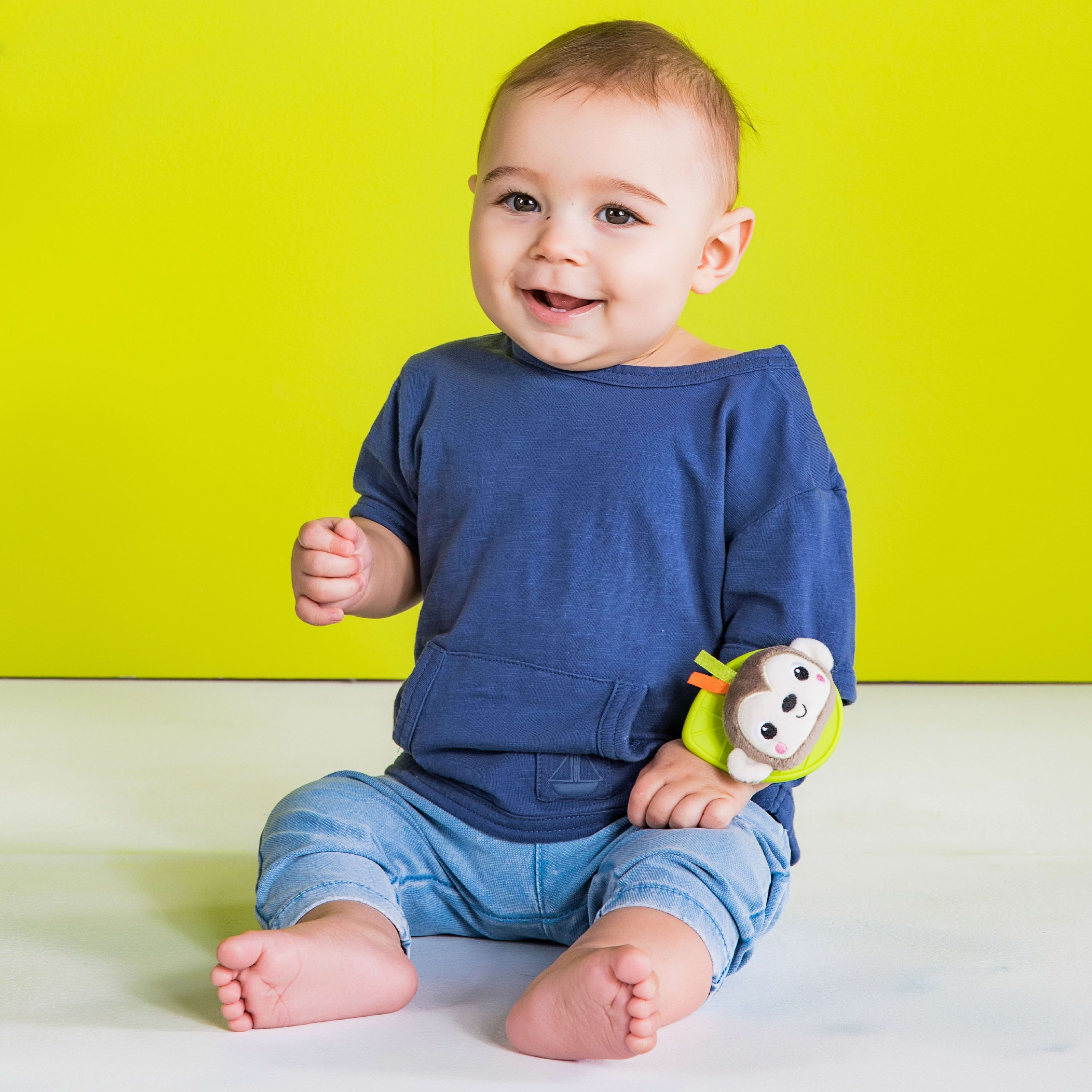 Bright Starts Rattle & Teethe BPA-free Baby Wrist Pals Toy - Monkey & Elephant, Ages Newborn+ - image 3 of 5