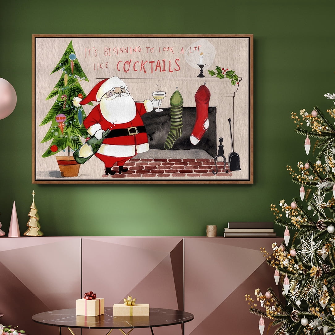 Get Blitzened Collection A - Framed Gallery Wrapped Holiday Canvas - 27 x 41 - Rosewood Frame