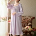 thumbnail image 5 of Feancey Cotton Nightgowns for Women 3/4 Sleeve Sleeve Ruffle Sleep Dress Ruched Casual Loose Nightshirts Solid Color Lounge Sleepwear Holiday Gifts Purple M, 5 of 6