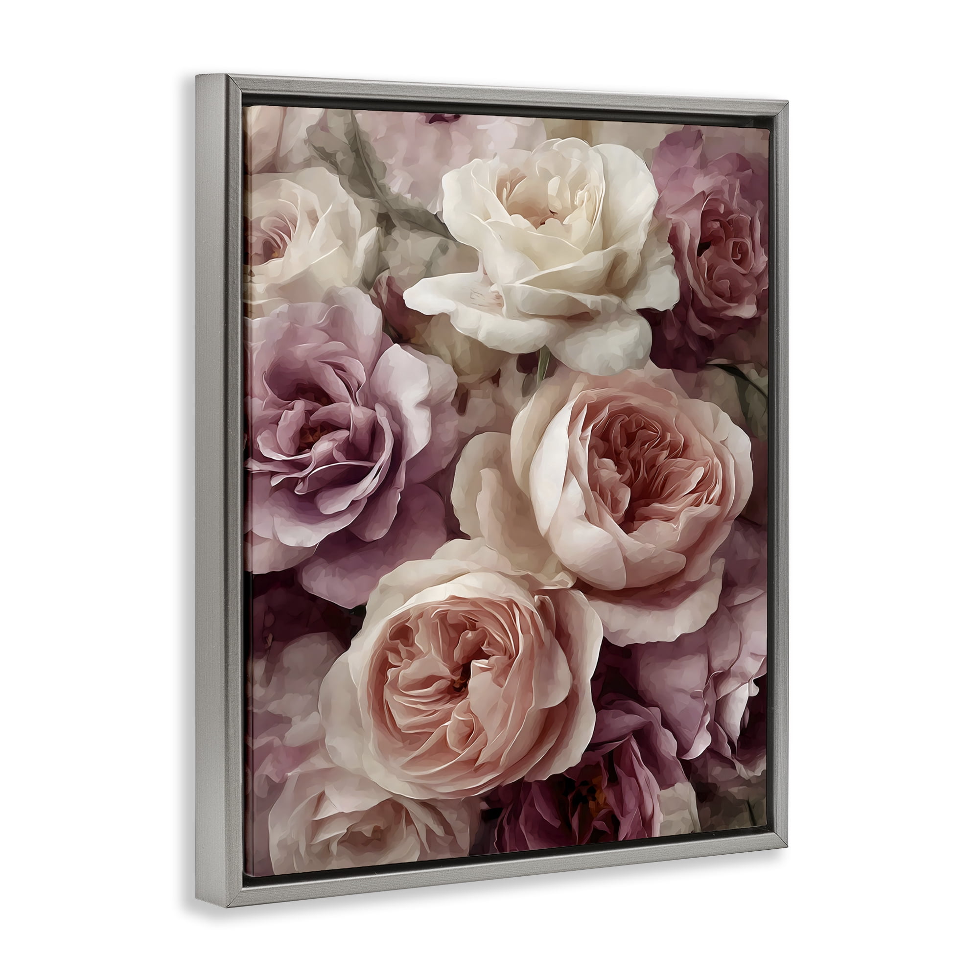 Stupell Industries Sweet Roses in Blush Pink Gray Framed Floater Canvas Wall Art, design by Franklyn Gregory