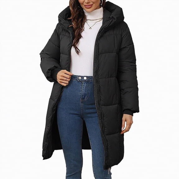 Drie Winter Coat Women's Winter Puffer Coat Thicken Fleece Lined Down Jacket Waterproof Faux Fur Hooded Parka Black,S