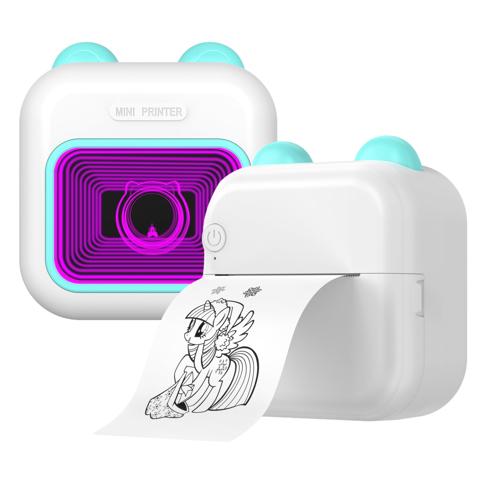 Mini Pocket Thermal Instant Photo Printer 7-Color LED Light Label Maker Machine BT Wireless Connect Compatible with Android or iOS APP Support Receipt Label Memo Sticker Notes Lists Scrapbook DIY