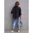 thumbnail image 3 of Ripped Raw Edge Oversized Denim Jacket, Distressed Collar Long Sleeves Denim Coat, Flap Pockets Single-breasted Button Up Loose Denim  Jacket, Women's Denim Jeans & Clothing, 3 of 7