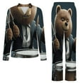 thumbnail image 5 of Bear Drumming Suit Womens Pyjamas Set Button Up Pyjamas Womens with Long Sleeve Top And Wide Leg Pants V-neck Loungewear Sets, 5 of 9