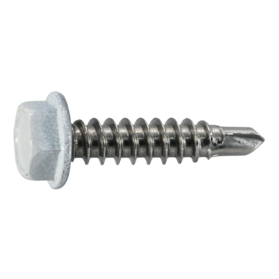 #8-18 x 3/4" White 410 Stainless Hex Head Self-Drilling Screws (15 pcs.)