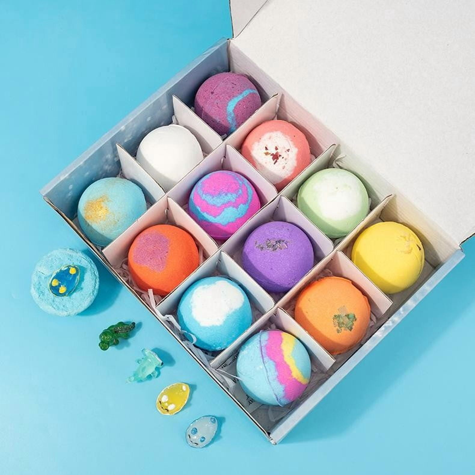 Colorful Bath Bombs, Natural Bath Bombs for Kids with Mega Bubbles & Surprise Inside, 12-Pack Kids Bath Bombs with Surprise Spring Toys Inside, 12PCS/Box Kids BathBombs Gift Set