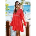 thumbnail image 2 of LASCANA Women's Flowy Flared Sleeve Dress Lace Trim, 2 of 6