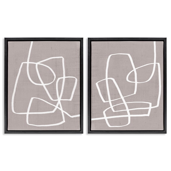 Stupell Industries Minimal Abstract Busy Line Abstract Painting Black Floater Framed Canvas Art Print Wall Art, 17 x 21, Set of 2