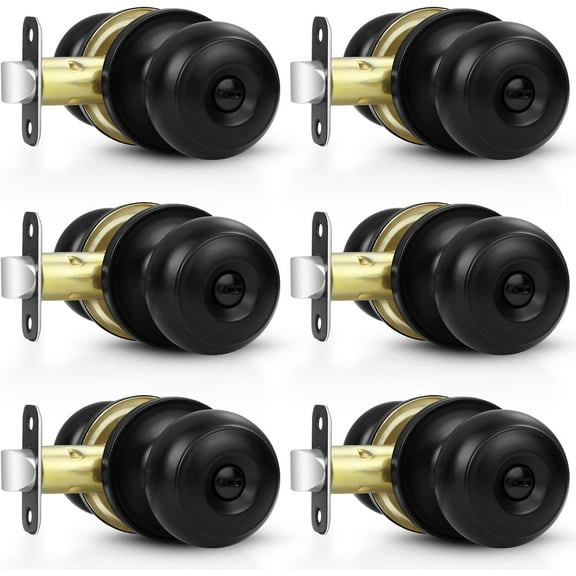 6 Pack Door Knobs, Matte Black Privacy Door Knob with Lock, Keyless Door Handle with Lock for Bedrooms/Bathrooms