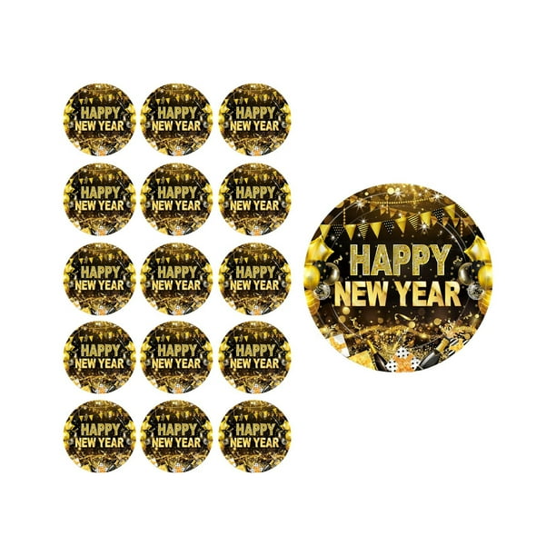 Decoración del hogar, decoración de habitaciones, decoración de paredes, vajilla desechable para fiesta de Año Nuevo en negro y dorado, platos de papel de 18 y 23 cm, vasos de papel, pañuelos, juego d
