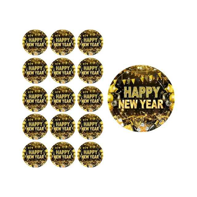 Christmas Paper Plates Black And Gold 2026 Happy Newyear Theme Party Tableware Disposable 7-Inchs 9-Inchs Paper Plates Paper Cup Tissue Set of Party-Themed Paper Plates Christmas Tissue Paper