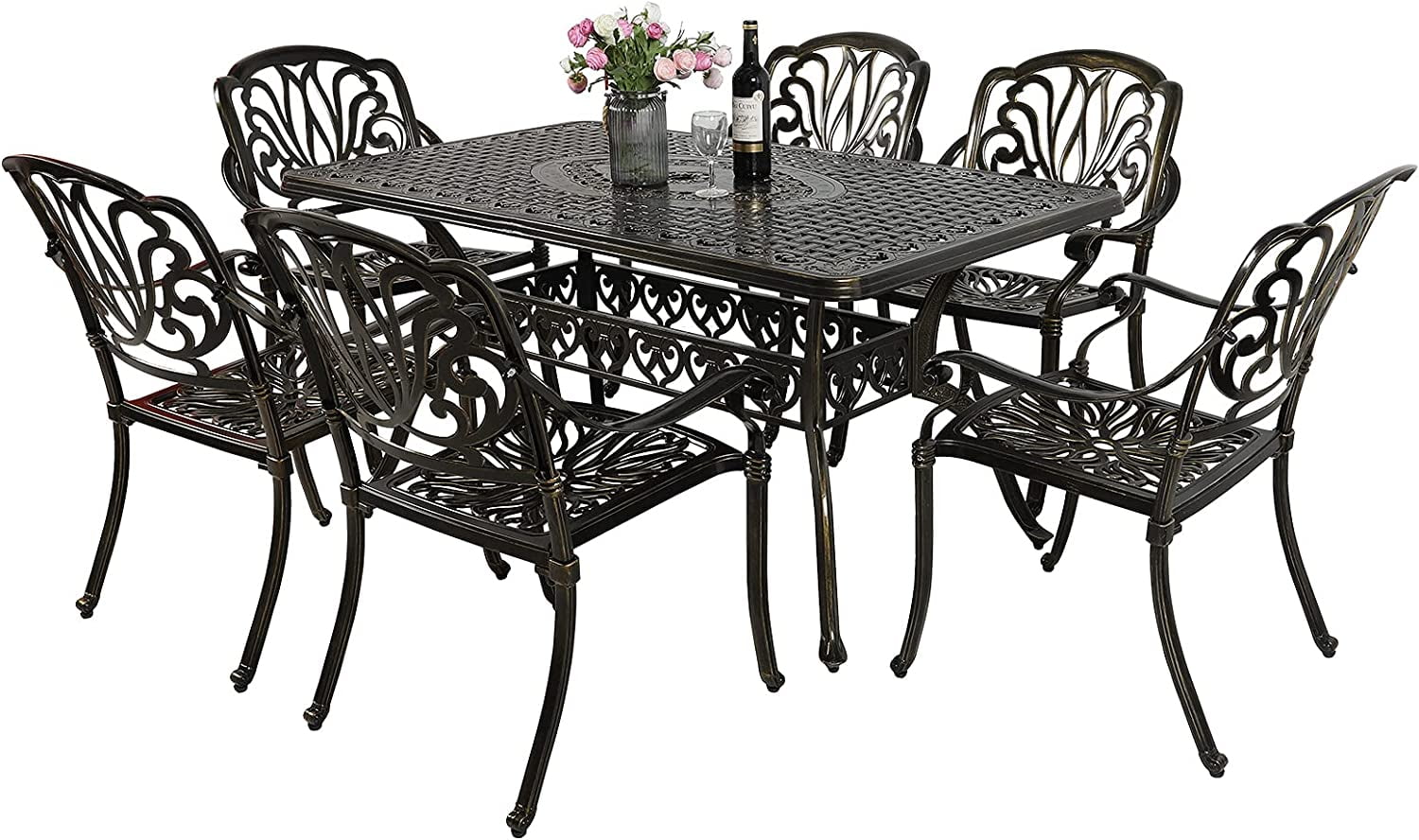 VIVIJASON 7Piece Patio Furniture Dining Set, AllWeather Cast Aluminum