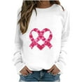 thumbnail image 3 of Fartey Women Breast Cancer Shirts Cute Pink Ribbon Heart Print Crew Neck Tshirt Inspirational Long Sleeve Blouses Cancer Survivor Gift Tops White S, 3 of 5