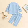 thumbnail image 6 of Toddler Boy Linen Set, Button Down Shirt & Pants Two-Piece, Long Sleeve Casual Matching Outfit For Boys Blue 5-6 Years, 6 of 8